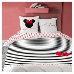 Bon marché ???? MINNIE Parure Housse De Couette Enfant En Coton 57 Fils MINNIE STRIPES ????
