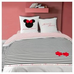 Bon marché 🧨 MINNIE Parure Housse De Couette Enfant En Coton 57 Fils MINNIE STRIPES 🔥