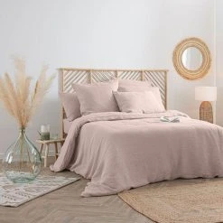 Offres 🛒 Housse De Couette Lin Adorable 240x220cm Rose Poudré 🎉