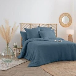Budget 😍 Housse De Couette Lin Adorable 260x240cm Bleu Canard 👍