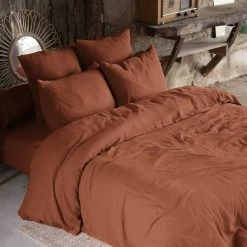 Meilleure vente 🌟 No Name Housse De Couette Unie 240x220 Cm Gaze De Coton Terracotta 😉