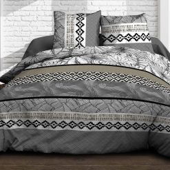 Meilleure affaire ???? Kaliss Housse De Couette 220x240 Feuillage Gris + 2 Taies 100% Coton 57 Fils âš