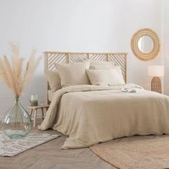 Nouveau 🛒 Housse De Couette Lin Adorable 240x220cm Beige Lin 🔥