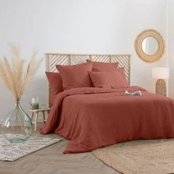 Sortie 👏 Housse De Couette Lin Adorable 260x240cm Terracotta ⭐