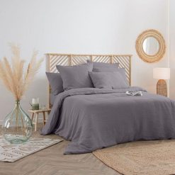 Meilleure affaire ❤️ Housse De Couette Lin Adorable 240x220cm Gris Ardoise ????