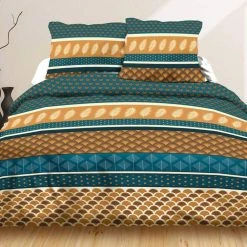 Budget 🛒 Kaliss Housse De Couette 220x240 Plume Dorée + 2 Taies 100% Coton 57 Fils 🛒