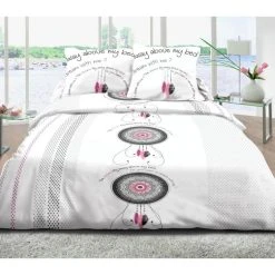 Offres 😀 Le Linge De Jules Housse De Couette 220x240 + 2 Taies Pur Coton 57 Fils - Dream Rose 🛒