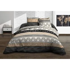 Promo 🧨 Le Linge De Jules Housse De Couette 220x240 + 2 Taies - Pur Coton 57 Fils - Yuma 😀