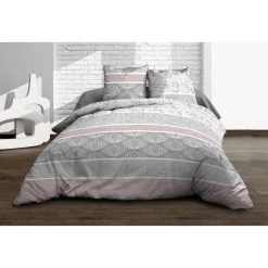 Le moins cher 😀 Le Linge De Jules Housse De Couette 220x240 + 2 Taies - Pur Coton 57 Fils - Louise Rose ⭐