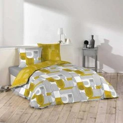 Sortie 😀 Paris Prix Parure De Lit 3 Pièces Sotchi 240x220cm Gris & Jaune 🔥