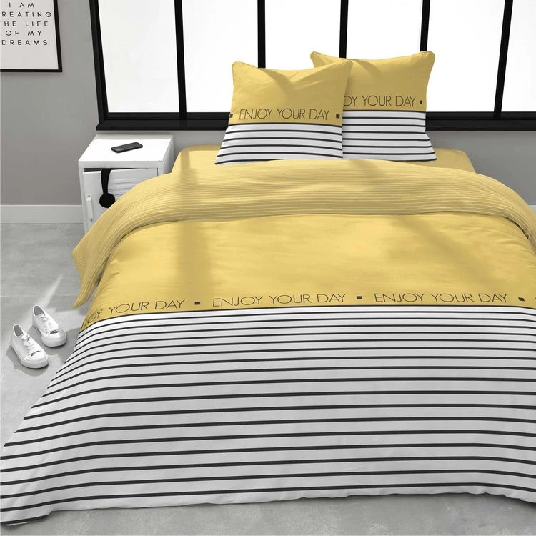 Bon marché ❤️ Parure Housse De Couette En Coton 57 Fils Motif Rayure ENJOY 🔔 1 Bon marché ❤️ Parure Housse De Couette En Coton 57 Fils Motif Rayure ENJOY 🔔