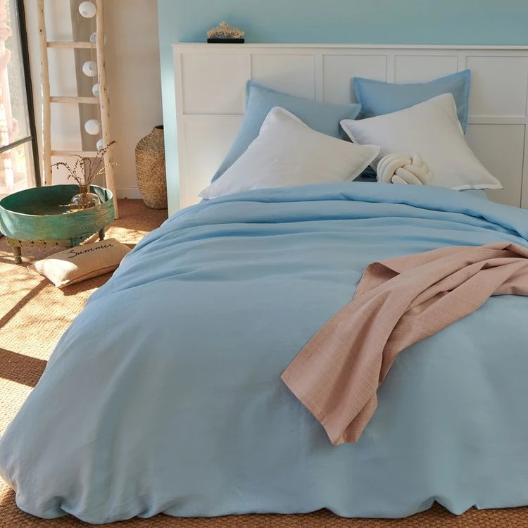 Budget 🎁 Parure Housse De Couette Unie En Lin AZUR 💯 2 Budget 🎁 Parure Housse De Couette Unie En Lin AZUR 💯 – Image 2