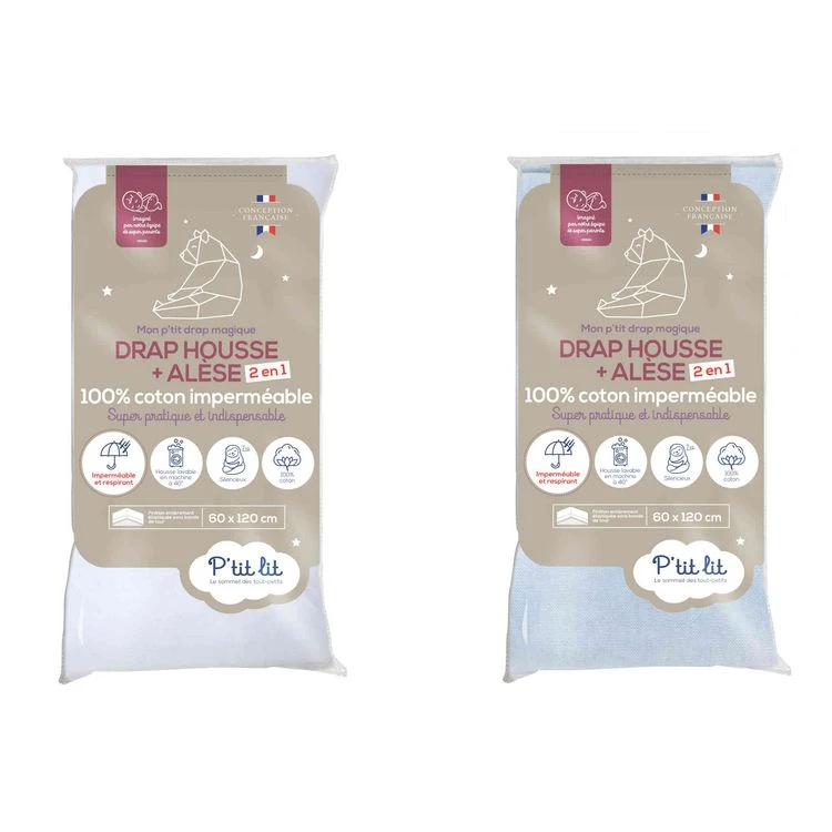 Budget ❤️ P'TIT LIT Drap Housse Alèse 2 En 1 Imperméable (lot De 2) 👍 2 Budget ❤️ P'TIT LIT Drap Housse Alèse 2 En 1 Imperméable (lot De 2) 👍 – Image 2