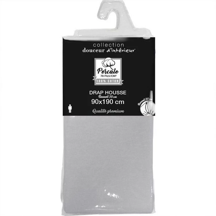 Grosses soldes 😍 Paris Prix Drap Housse Percaline 90x190cm Gris ⭐ 3 Grosses soldes 😍 Paris Prix Drap Housse Percaline 90x190cm Gris ⭐ – Image 3