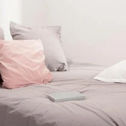 Bon marché 😀 Drap Housse Coton Lavé 160x200cm Gris 🔥