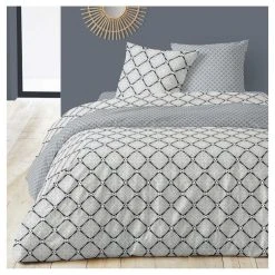 Le moins cher ✨ Parure De Drap En Satin Coton 70 Fils Motifs Géométriques PASHMINA 🔥