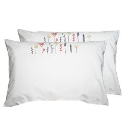 Remise ✨ Sensei Maison Lot De 2 Taies D'oreiller Brodées En Percale De Coton FLORIALES ????