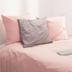 Remise 🔥 Parure De Lit 3 Pièces Coton Lavé 260x240cm Rose 🔥