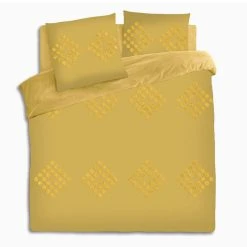 De gros 🌟 ATMOSPHERA Parure De Lit En Coton Lavé Tuft - 240 X 220 Cm - Jaune Ocre ✔️