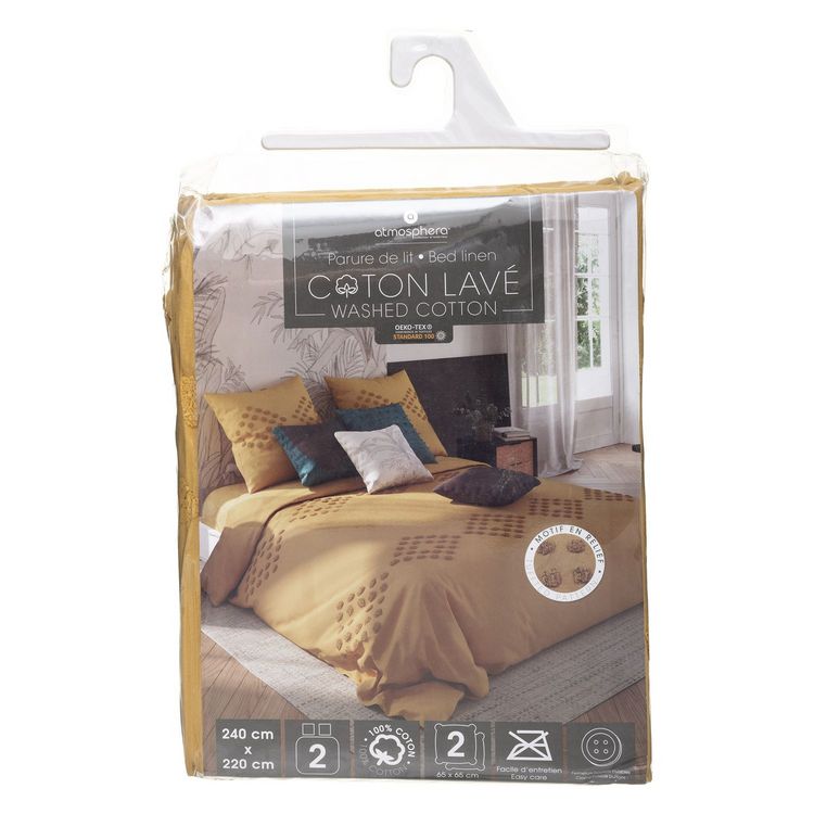 ATMOSPHERA Parure de lit en coton lavé Tuft - 240 x 220 cm - Jaune Ocre De gros ???? ATMOSPHERA Parure De Lit En Coton Lavé Tuft - 240 X 220 Cm - Jaune Ocre ✔️ -LOLLYBEL Magasin unnamed file 541
