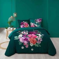 Meilleure vente 🤩 Paris Prix Parure De Lit 3 Pièces Indirose 240x220cm Vert ✔️