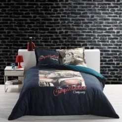 Nouveau 💯 Paris Prix Parure De Lit 3 Pièces Camps Football 240x220cm Bleu 😀