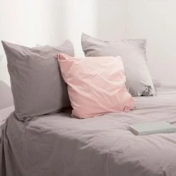 Remise 😍 Parure De Lit 3 Pièces Coton Lavé 260x240cm Taupe ❤️