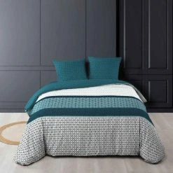 Bon marché 🧨 Paris Prix Parure De Lit 3 Pièces Sirocco 260x240cm Pétrole ❤️