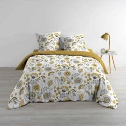 Bon marché ❤️ Paris Prix Parure De Lit 3 Pièces Garance 260x240cm Jaune 💯