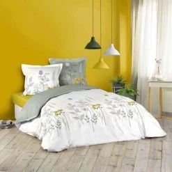 Nouveau 😉 Paris Prix Parure De Lit 3 Pièces Fleurs Des Champs 240x220cm Blanc 💯