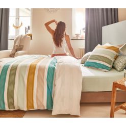 De gros ???? ACTUEL Parure Housse De Couette En Polycoton 52 Fils Motifs Rayures REMI ????