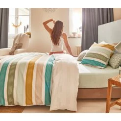De gros 🥰 ACTUEL Parure Housse De Couette En Polycoton 52 Fils Motifs Rayures REMI 💯